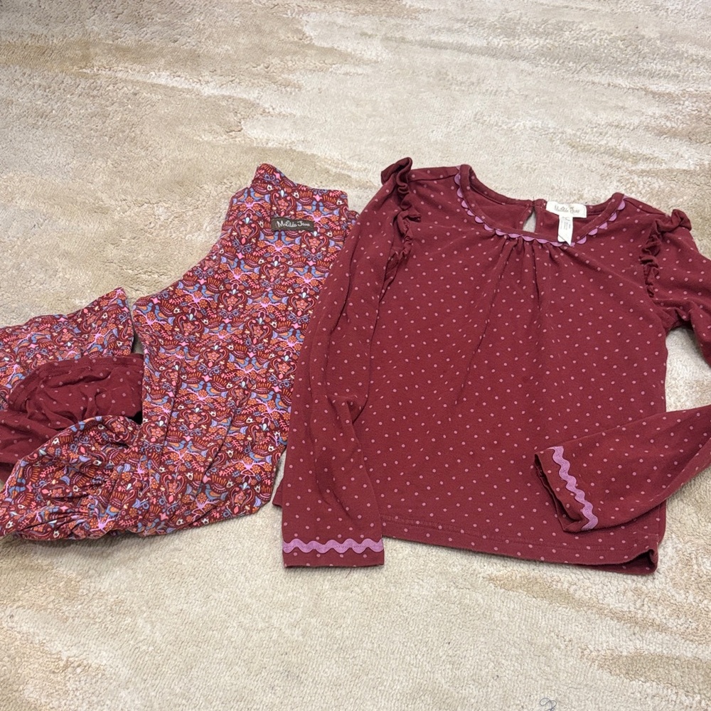 Matilda Jane- Girls Burgundy Polka Dot Top & Floral Jumper Set